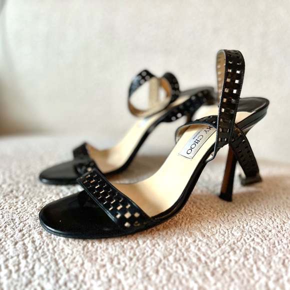 Jimmy Choo Black Eyelet Strappy Heeled Sandals - Picture 2 of 5